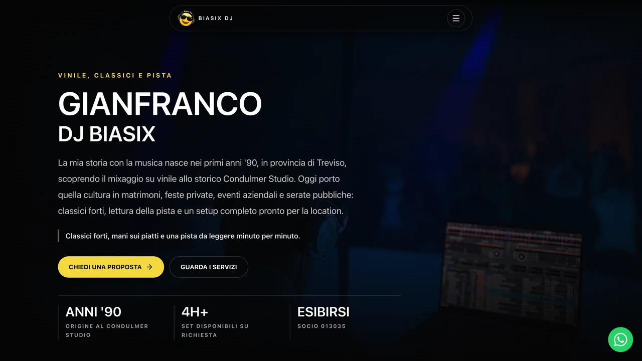 Portfolio BiasixDJ con contenuti dedicati a musica ed eventi