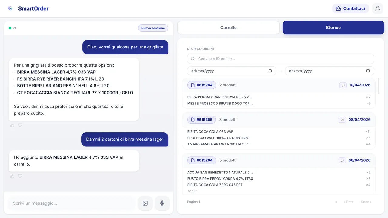 SmartOrder con assistente conversazionale e storico degli ordini